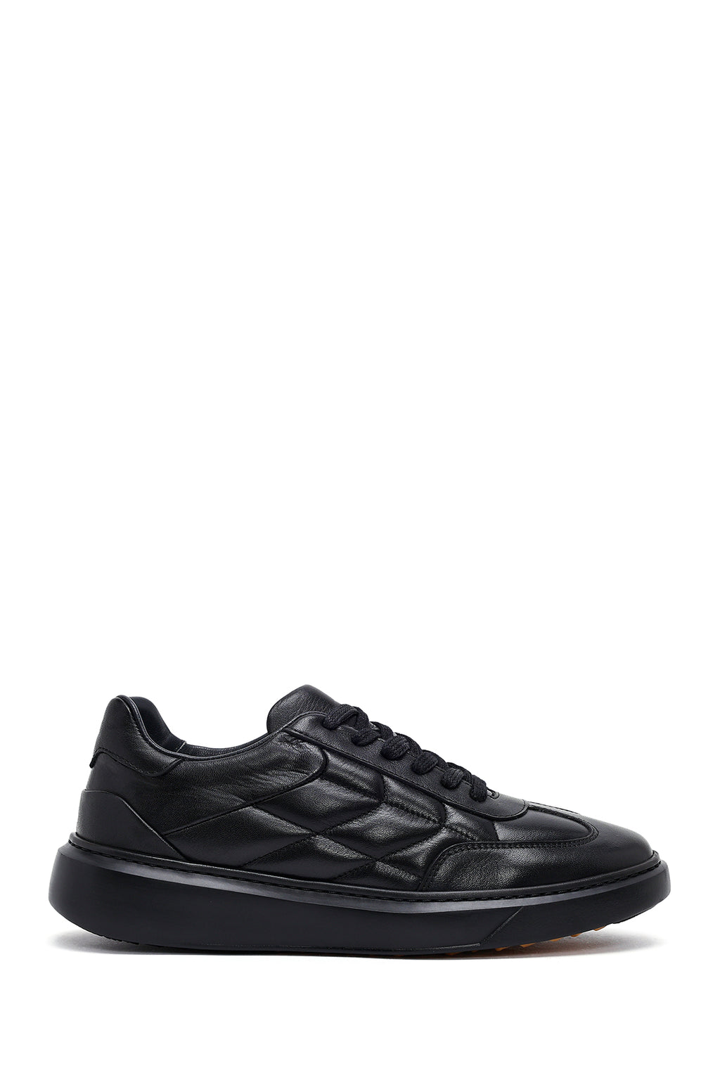 Erkek Siyah Bağcıklı Kalın Tabanlı Baskılı Deri Sneaker