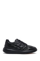 Men's Black Lace-Up Thick-Soled Printed Leather Sneakers | Derimod