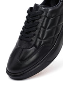 Men's Black Lace-Up Thick-Soled Printed Leather Sneakers | Derimod