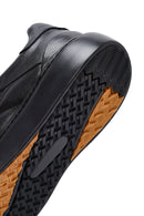 Men's Black Lace-Up Thick-Soled Printed Leather Sneakers | Derimod