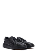 Men's Black Lace-Up Thick-Soled Printed Leather Sneakers | Derimod