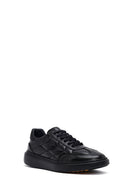 Men's Black Lace-Up Thick-Soled Printed Leather Sneakers | Derimod