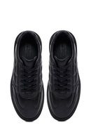 Men's Black Lace-Up Thick-Soled Printed Leather Sneakers | Derimod