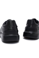 Men's Black Lace-Up Thick-Soled Printed Leather Sneakers | Derimod