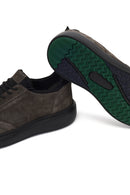 Men's Gray Lace-Up Thick-Soled Nubuck Leather Sneaker | Derimod
