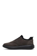 Men's Gray Lace-Up Thick-Soled Nubuck Leather Sneaker | Derimod