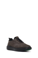 Men's Gray Lace-Up Thick-Soled Nubuck Leather Sneaker | Derimod