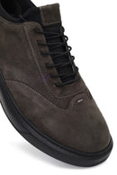 Men's Gray Lace-Up Thick-Soled Nubuck Leather Sneaker | Derimod