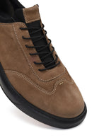 Men's Mink Lace-Up Thick-Soled Nubuck Leather Sneaker | Derimod