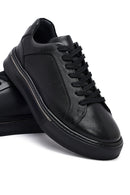 Men's Black Lace-Up Thick Sole Leather Sneakers | Derimod