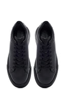 Men's Black Lace-Up Thick Sole Leather Sneakers | Derimod