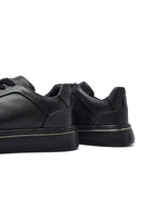 Men's Black Lace-Up Thick Sole Leather Sneakers | Derimod