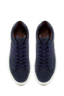 Men's Navy Blue Lace-Up Thick-Soled Leather Sneakers | Derimod