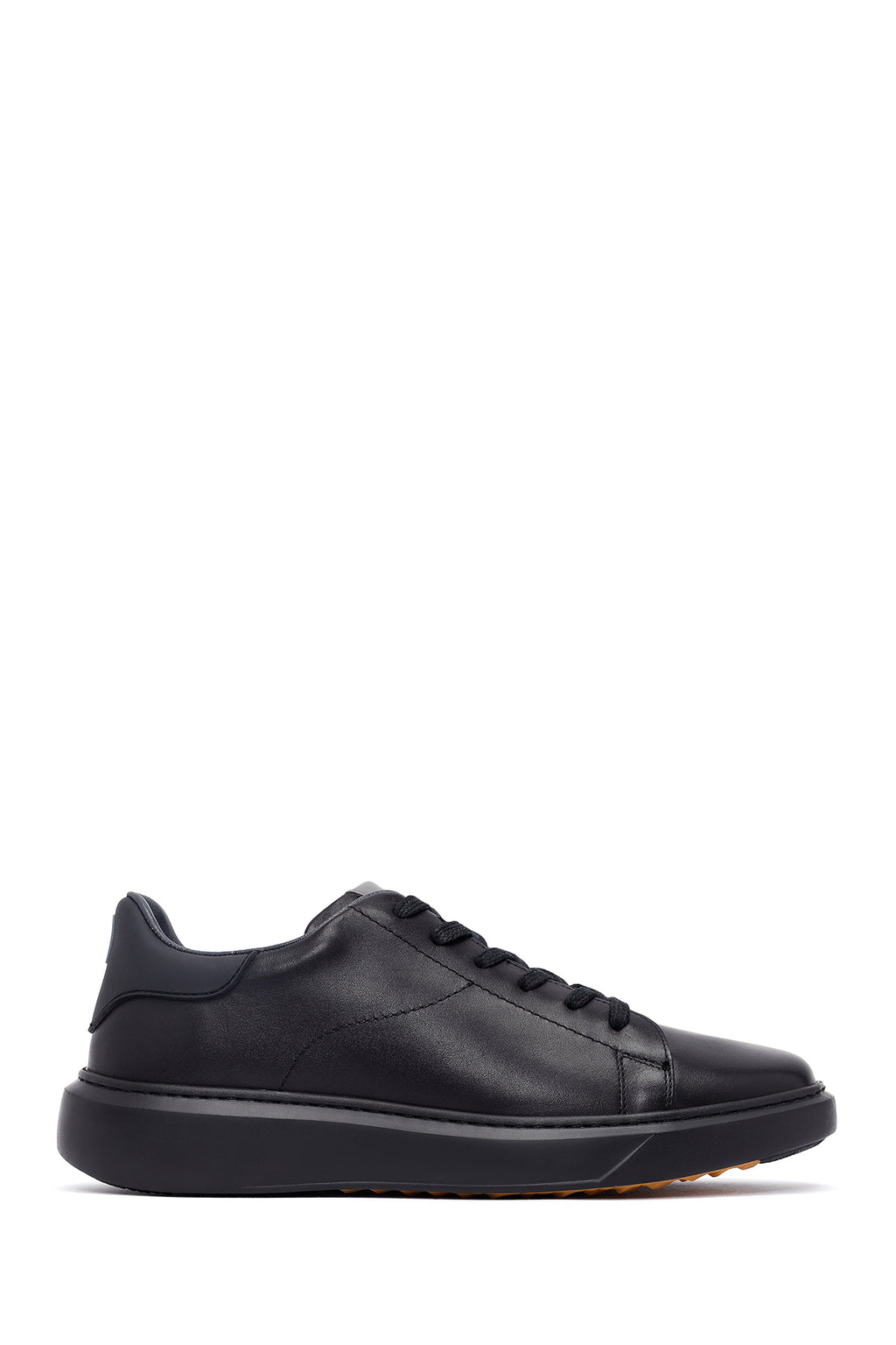 Erkek Siyah Bağcıklı Kalın Tabanlı Deri Sneaker