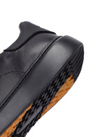 Erkek Siyah Bağcıklı Kalın Tabanlı Deri Sneaker | Derimod