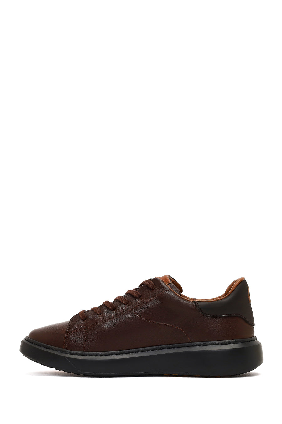 Men's Brown Lace-Up Thick-Soled Leather Sneaker