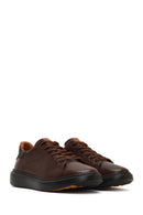 Men's Brown Lace-Up Thick-Soled Leather Sneaker | Derimod