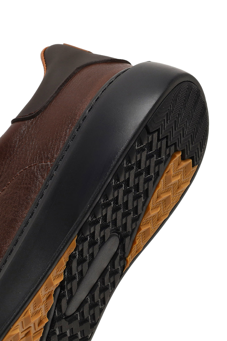Men's Brown Lace-Up Thick-Soled Leather Sneaker