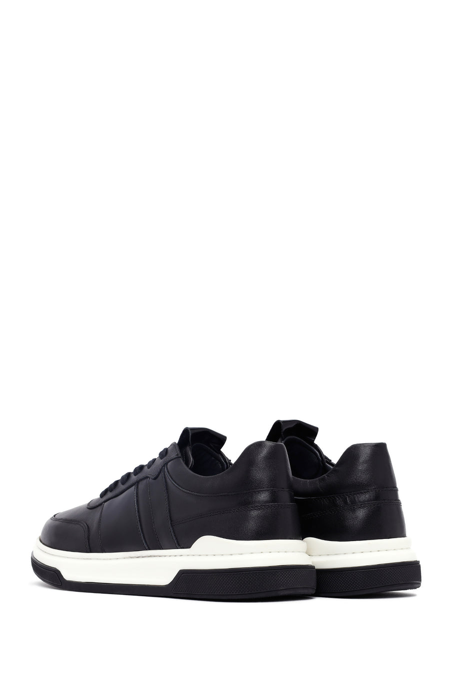 Erkek Siyah Bağcıklı Deri Sneaker