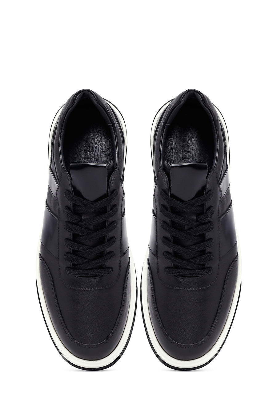Erkek Siyah Bağcıklı Deri Sneaker