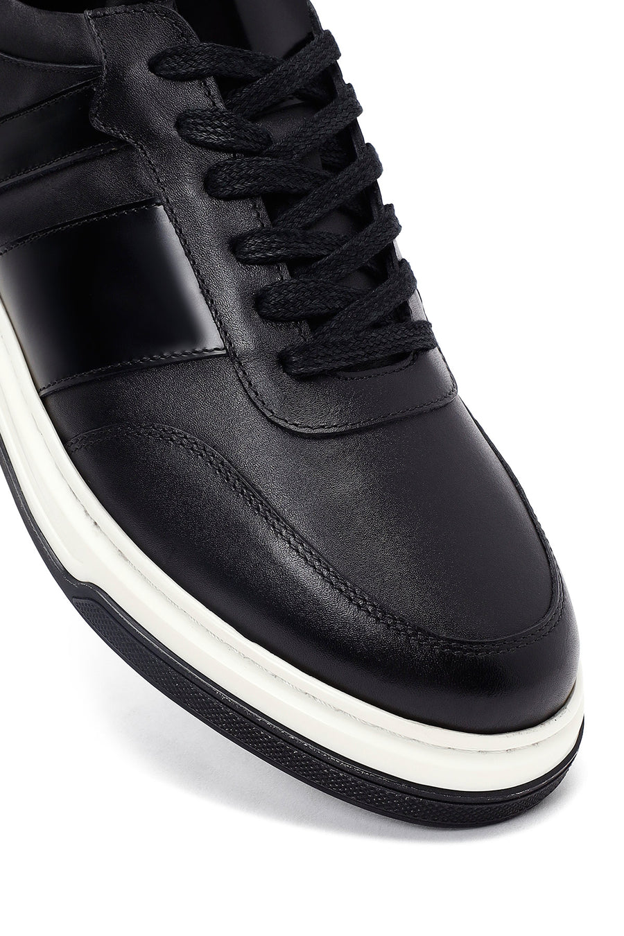 Erkek Siyah Bağcıklı Deri Sneaker