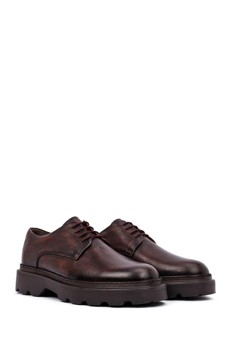 Men's Brown Lace-Up Thick-Soled Leather Casual Shoes