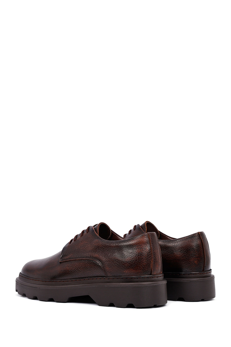 Men's Brown Lace-Up Thick-Soled Leather Casual Shoes