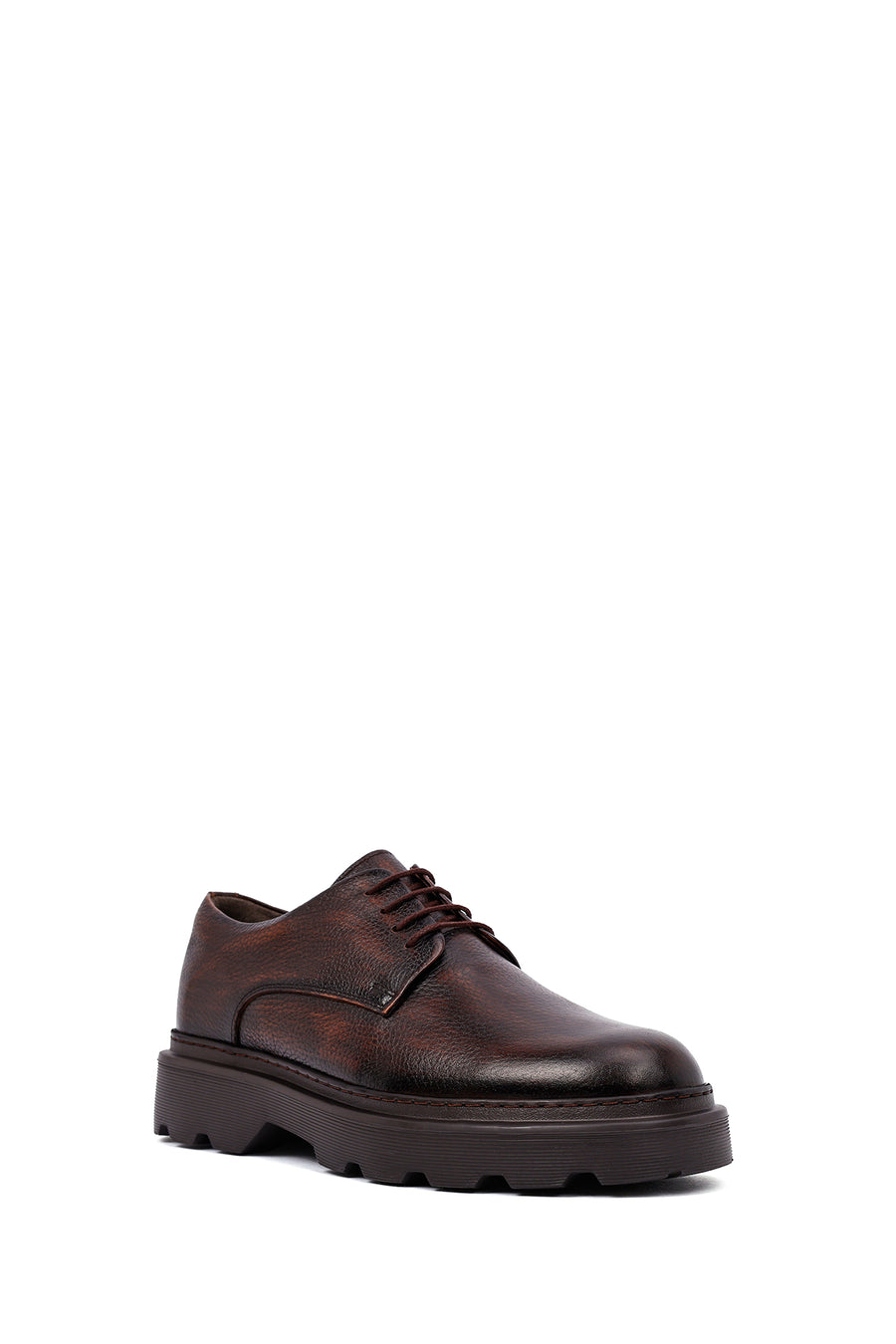 Men's Brown Lace-Up Thick-Soled Leather Casual Shoes