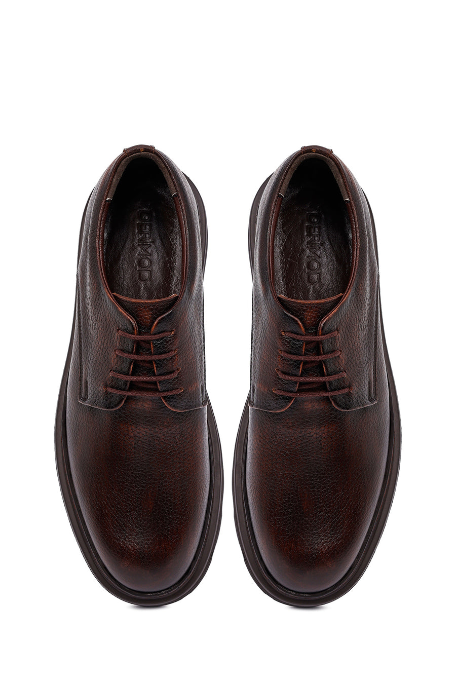 Men's Brown Lace-Up Thick-Soled Leather Casual Shoes