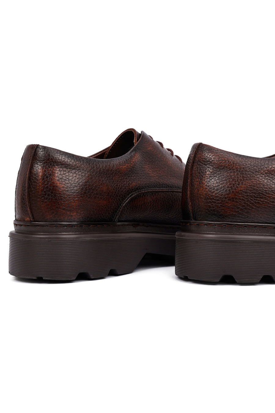 Men's Brown Lace-Up Thick-Soled Leather Casual Shoes