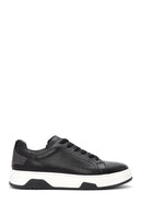 Men's Black Lace-Up Thick Sole Leather Sneakers | Derimod