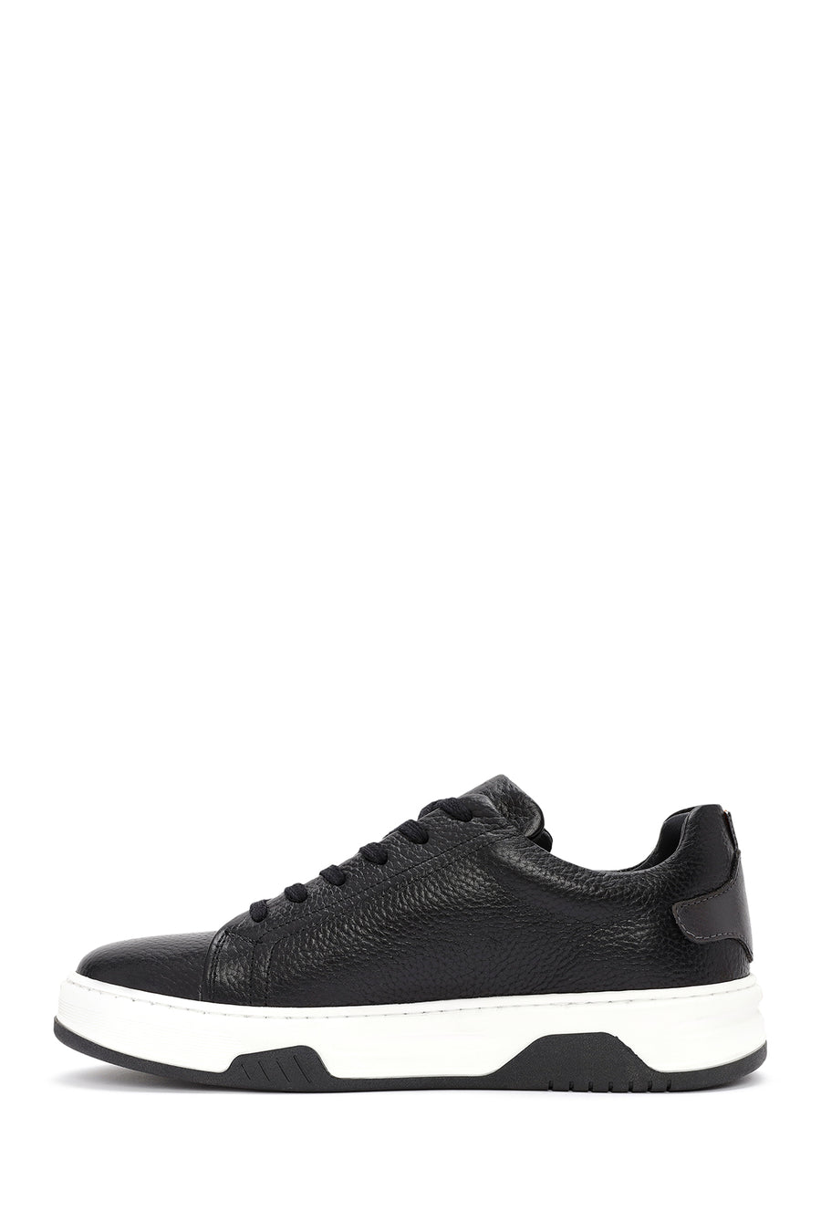 Men's Black Lace-Up Thick Sole Leather Sneakers