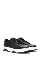 Men's Black Lace-Up Thick Sole Leather Sneakers | Derimod