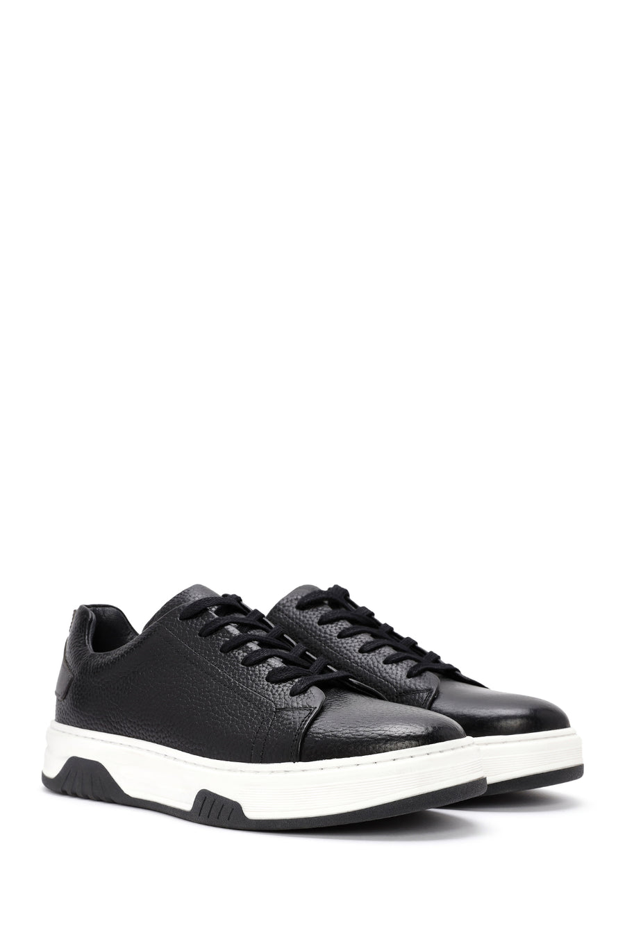 Men's Black Lace-Up Thick Sole Leather Sneakers