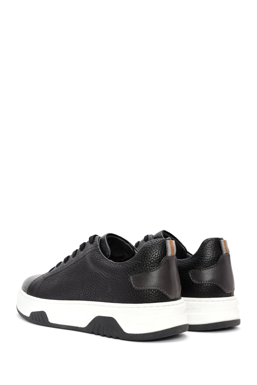Men's Black Lace-Up Thick Sole Leather Sneakers