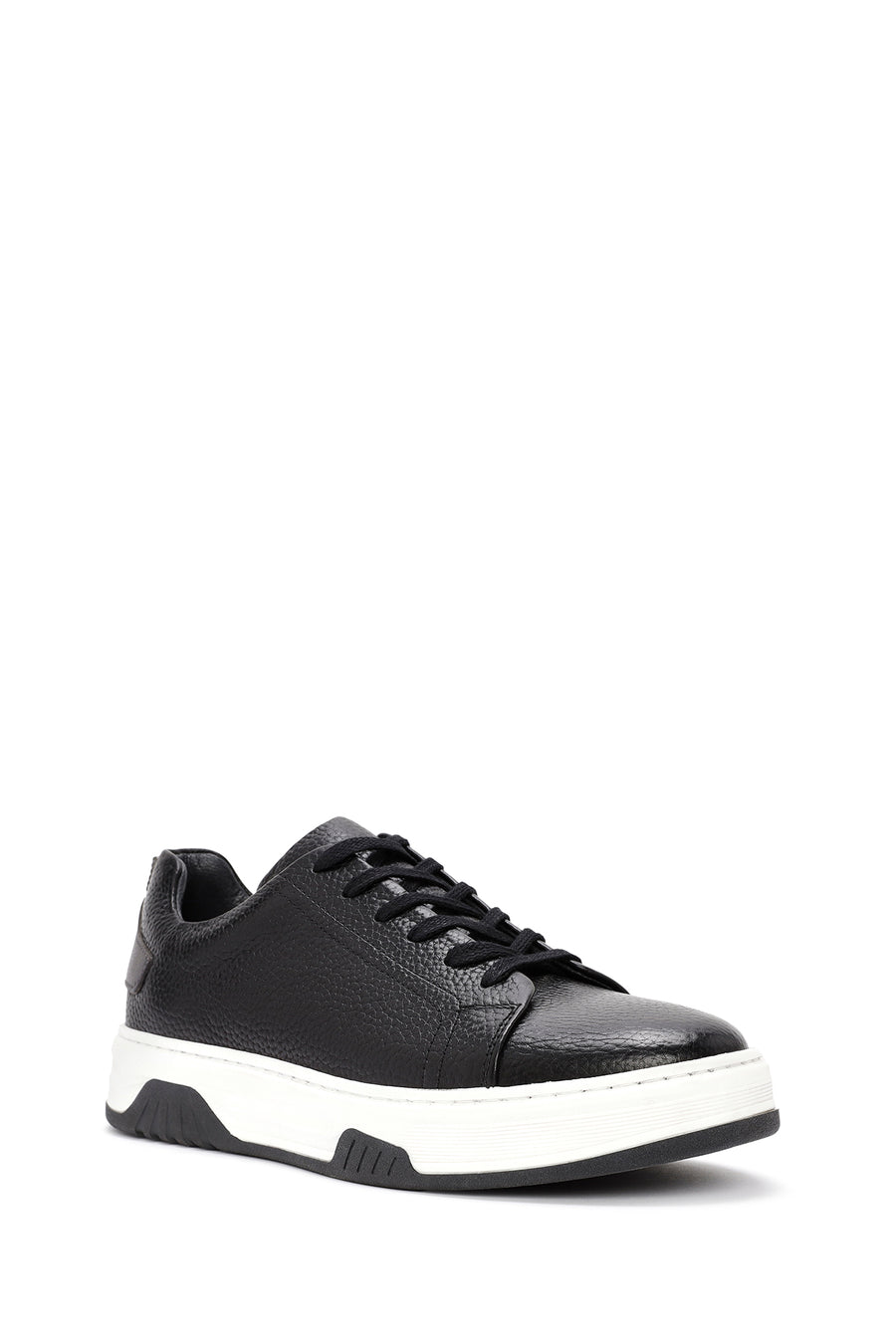 Men's Black Lace-Up Thick Sole Leather Sneakers