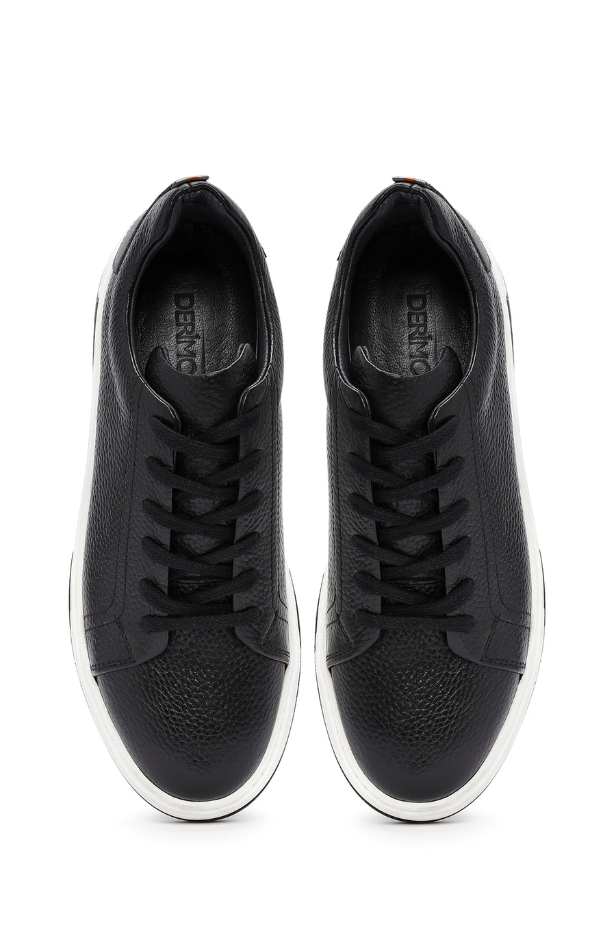 Men's Black Lace-Up Thick Sole Leather Sneakers