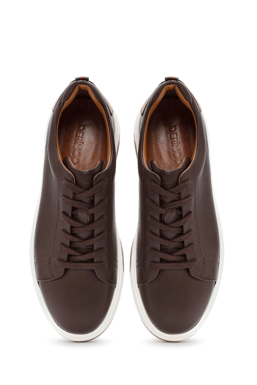 Men's Brown Lace-Up Thick-Soled Leather Sneakers