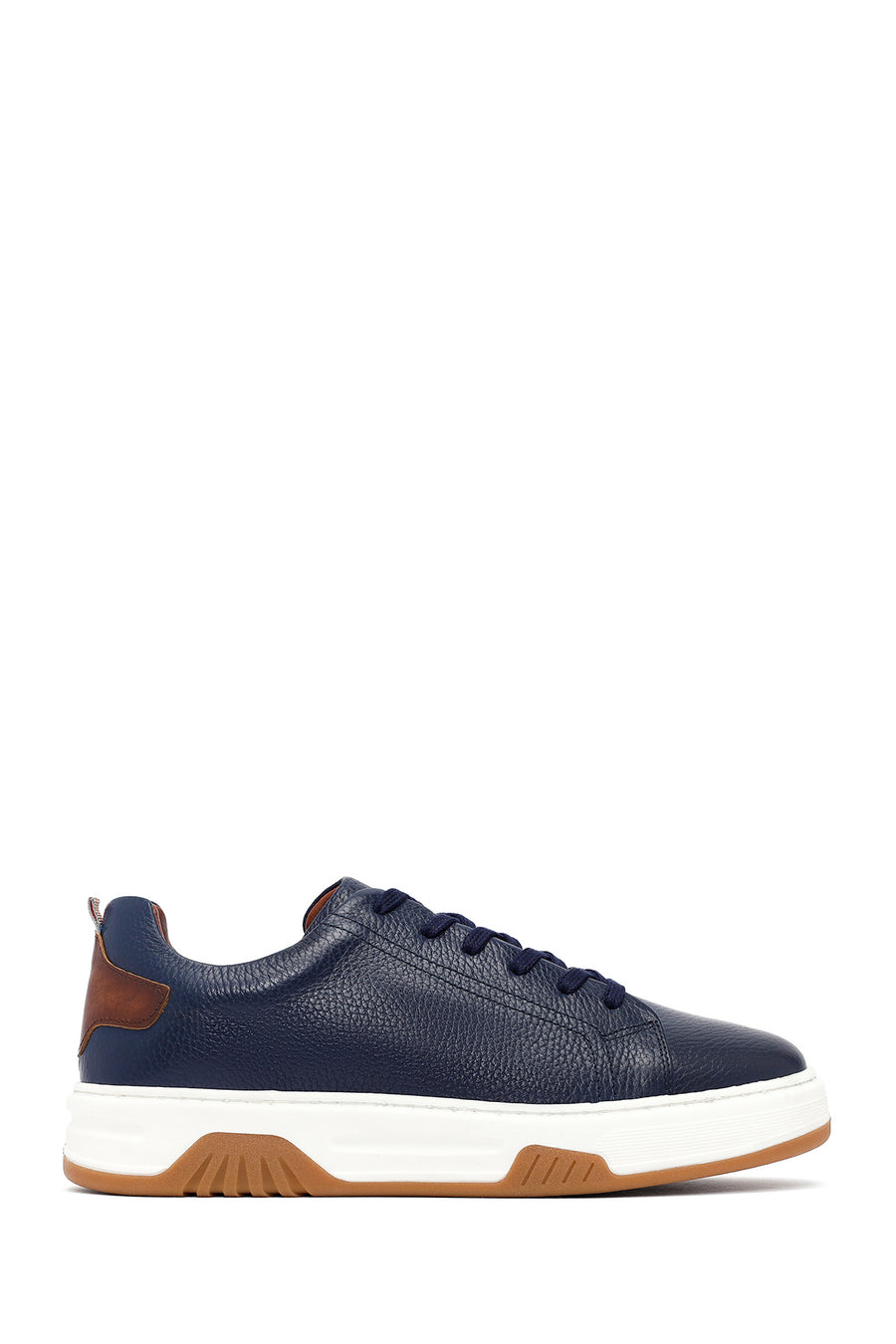 Men's Navy Blue Lace-Up Thick-Soled Leather Sneakers 25WFD6885FT | Derimod