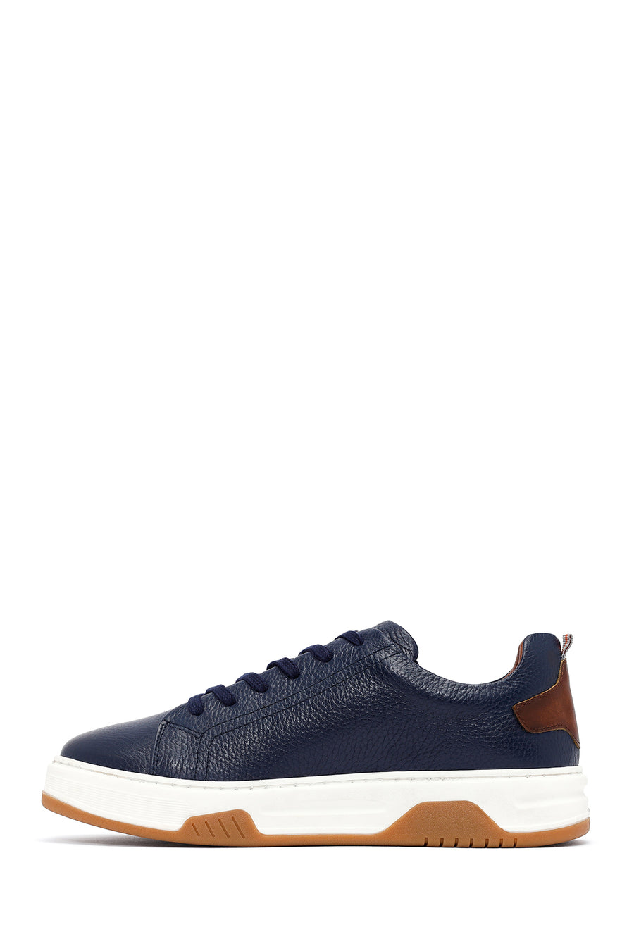 Men's Navy Blue Lace-Up Thick-Soled Leather Sneakers