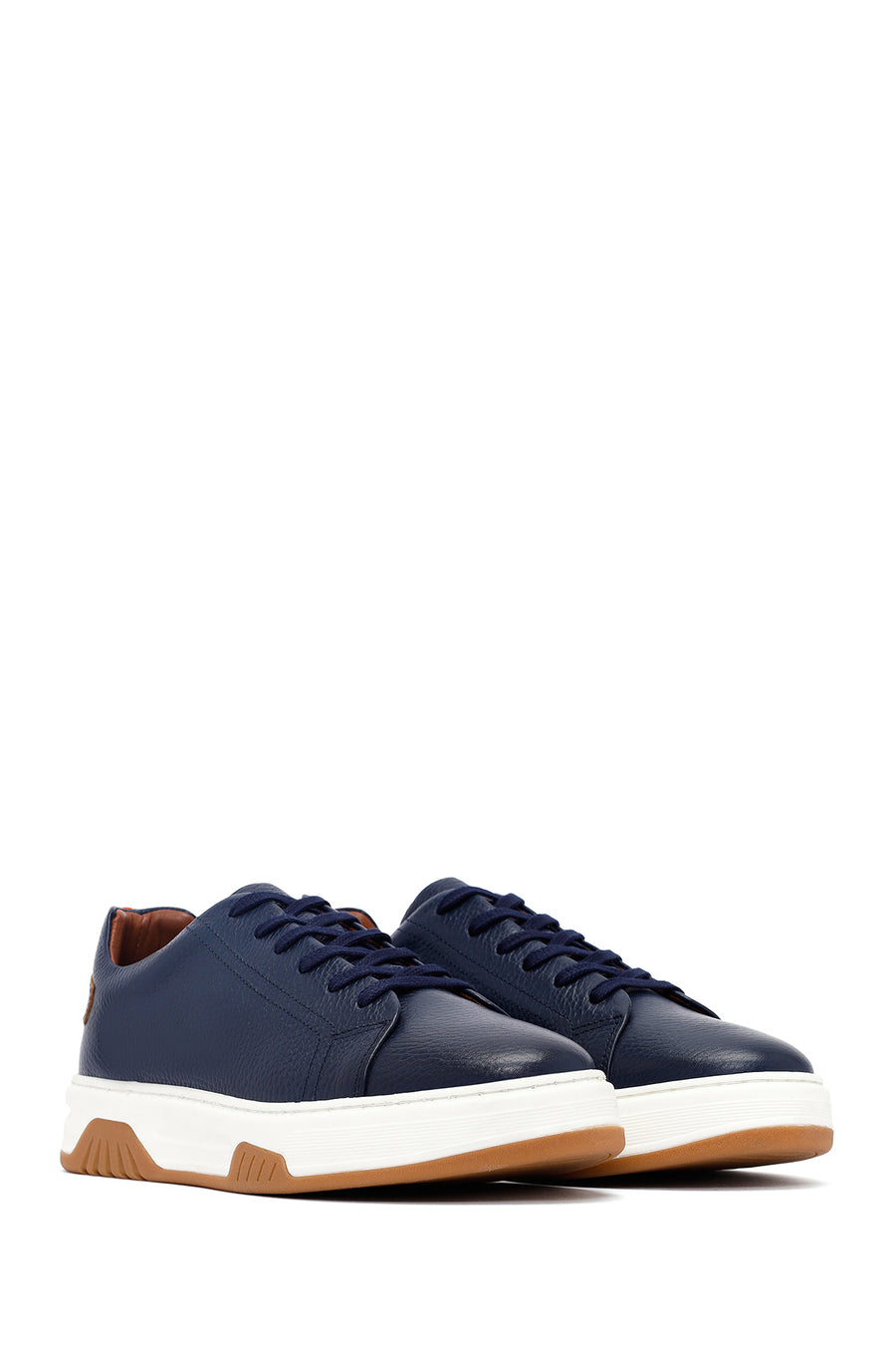 Men's Navy Blue Lace-Up Thick-Soled Leather Sneakers