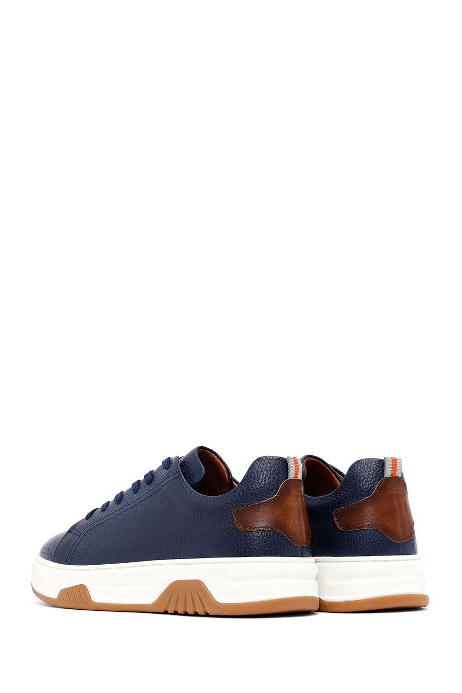 Men's Navy Blue Lace-Up Thick-Soled Leather Sneakers