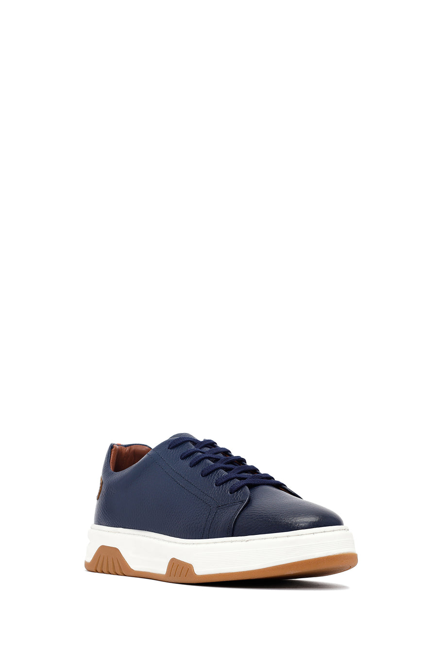 Men's Navy Blue Lace-Up Thick-Soled Leather Sneakers