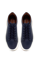 Men's Navy Blue Lace-Up Thick-Soled Leather Sneakers | Derimod