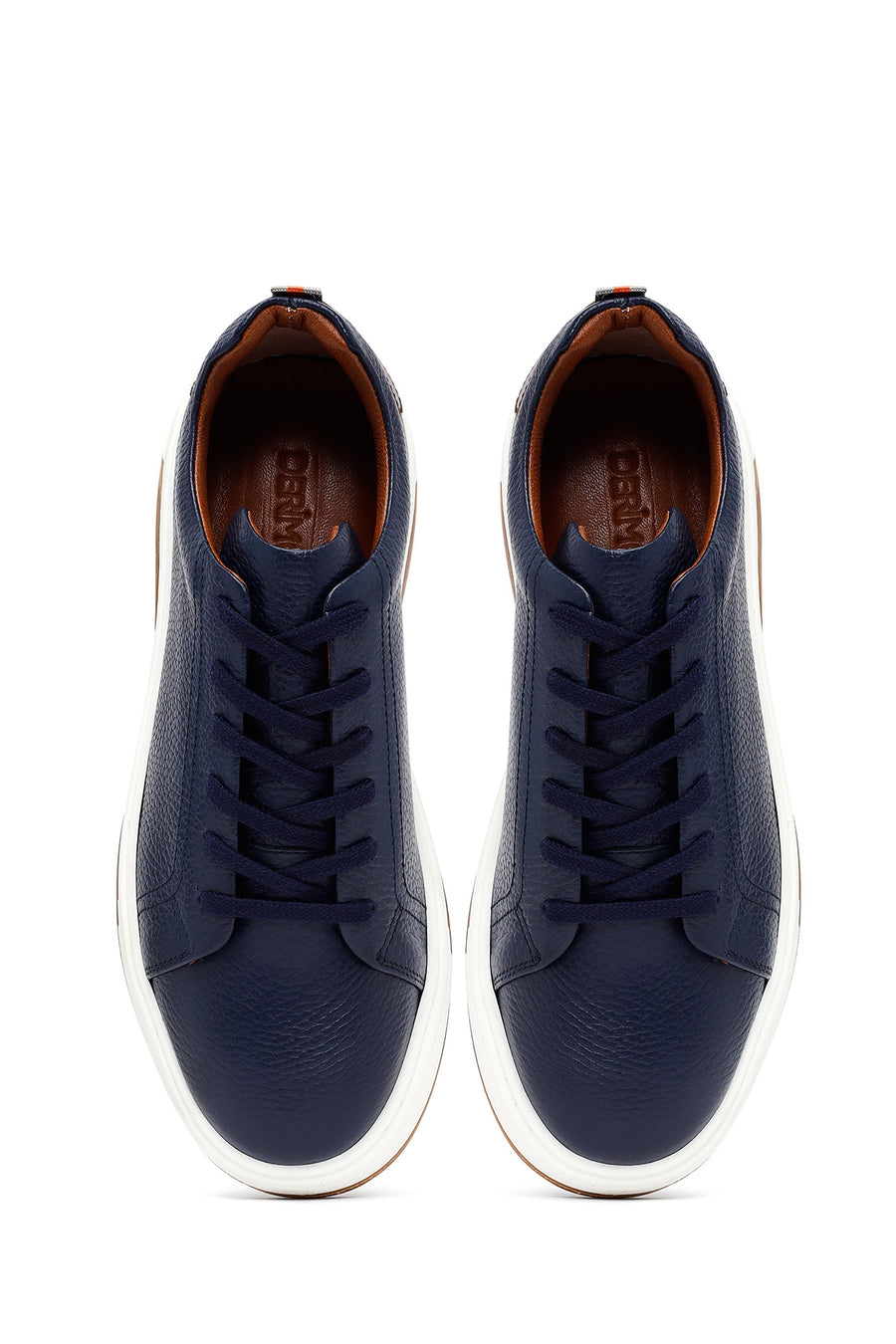 Men's Navy Blue Lace-Up Thick-Soled Leather Sneakers