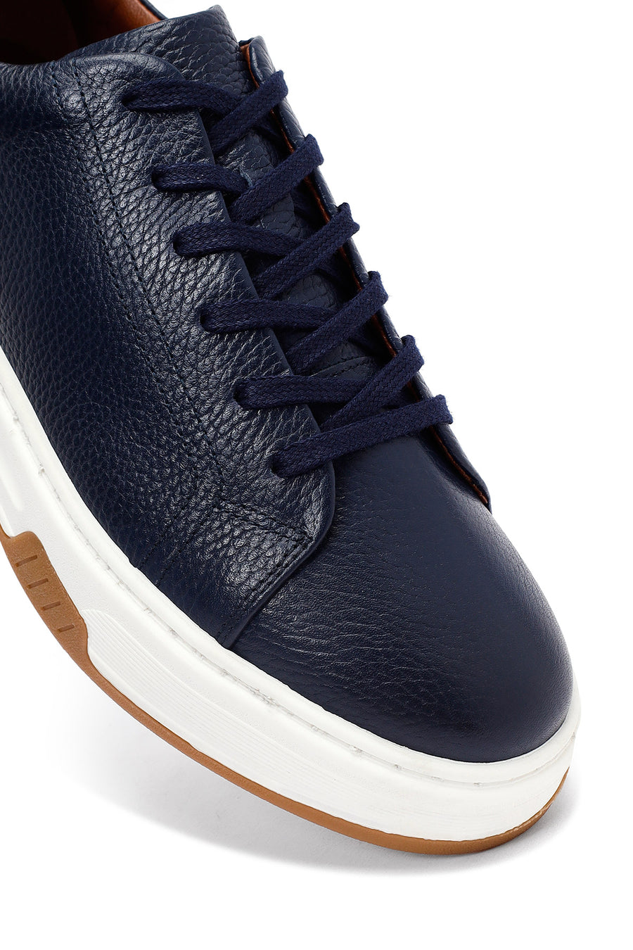 Men's Navy Blue Lace-Up Thick-Soled Leather Sneakers