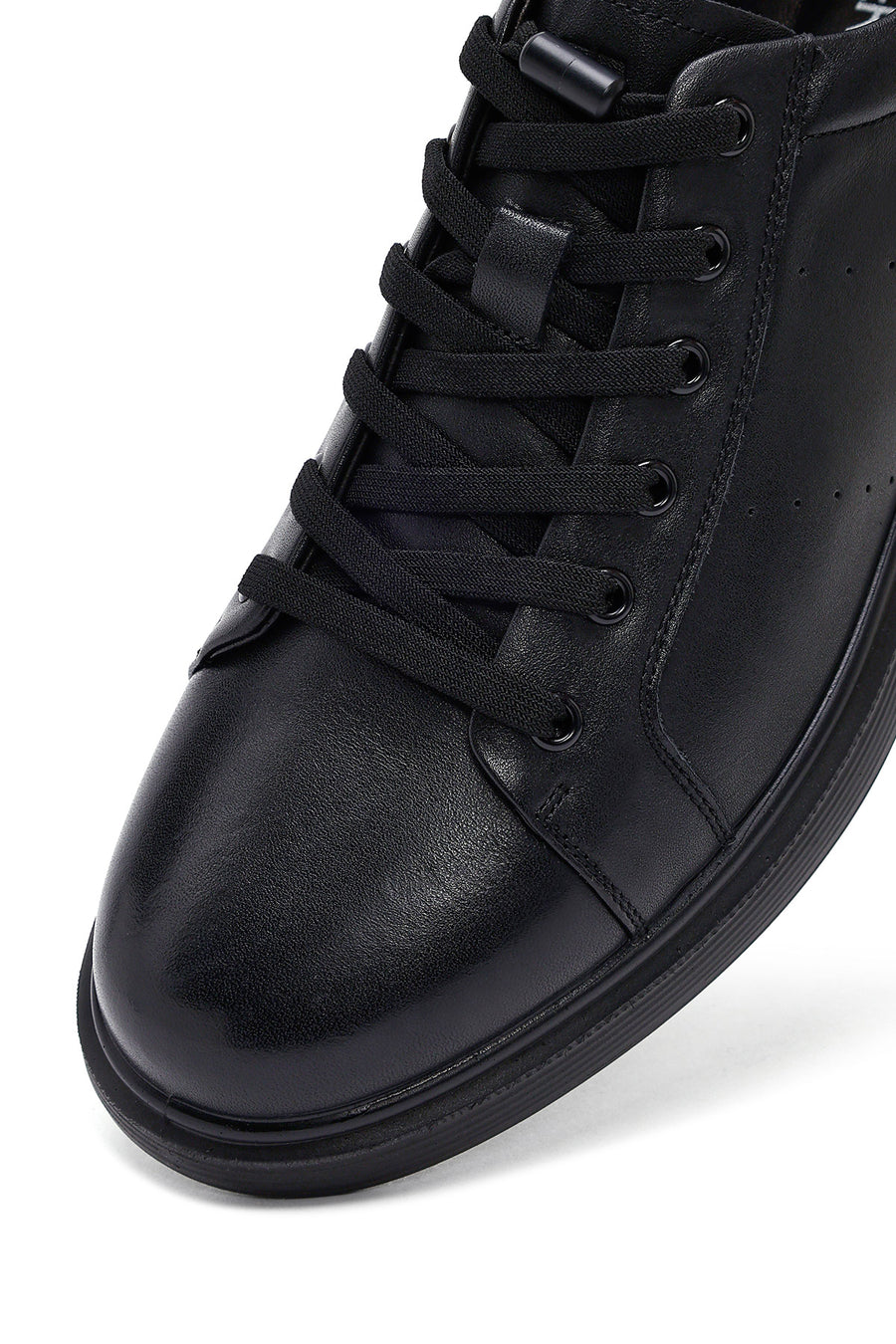 Men's Black Lace Up Leather Sneakers