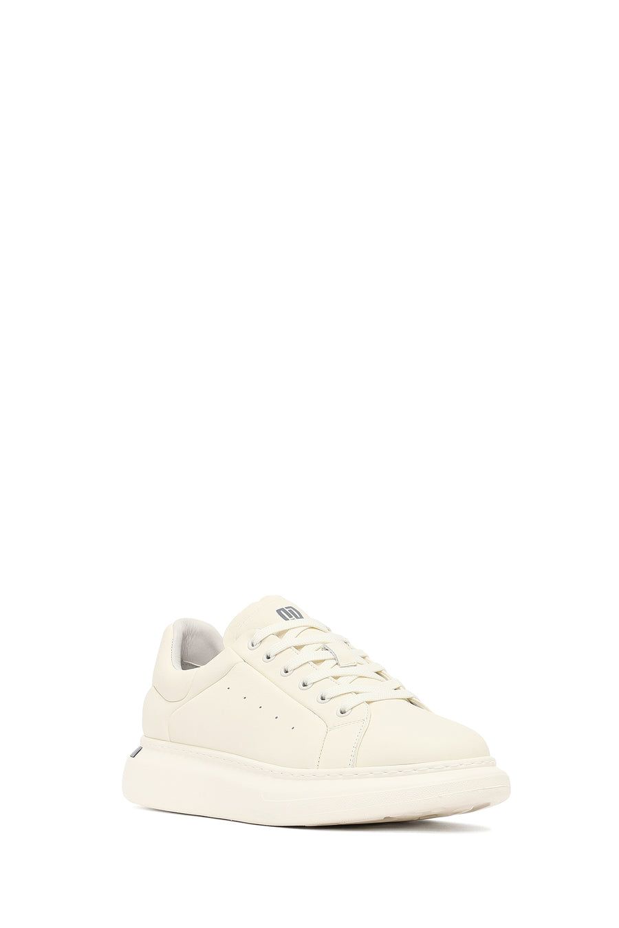 Erkek Beyaz Bağcıklı Kalın Tabanlı Deri Sneaker