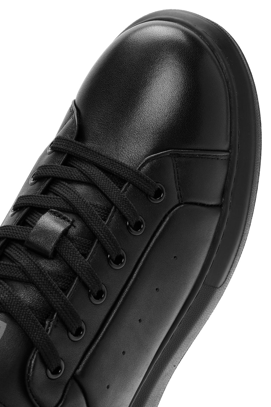 Men's Black Lace-Up Thick Sole Leather Sneakers