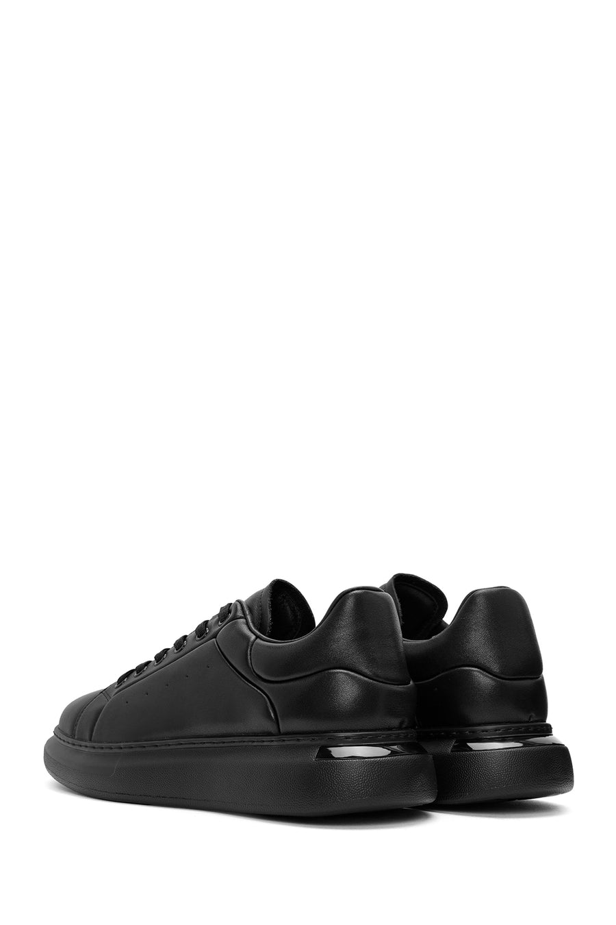 Men's Black Lace-Up Thick Sole Leather Sneakers